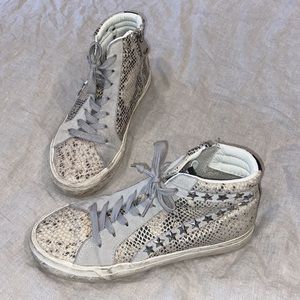 High top snakeskin studded sneakers